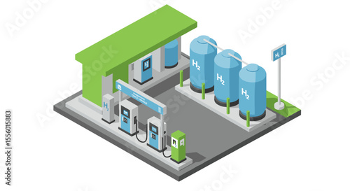 Hydrogen fuel station concept vector illustration: isometric design for energy and sustainability posters