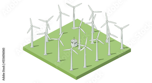 Wind energy farm vector illustration in isometric style for renewable energy design