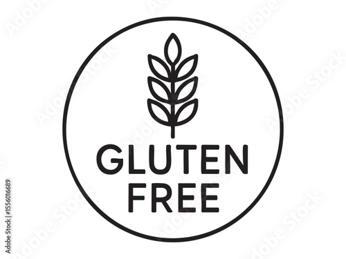 Black outline gluten free icon with wheat spike in circle, isolated on white background, graphic illustration. concept of food label, dietary symbol, allergy aware, design element