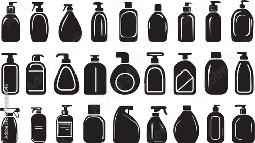 Collection of cleaning and washing products. Isolated on white background.