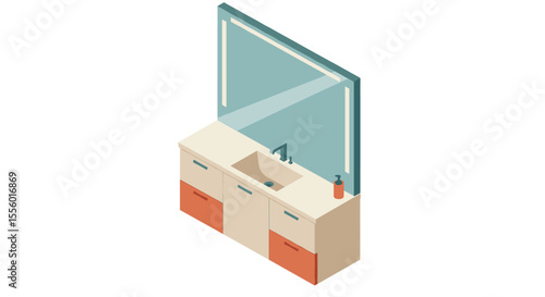 Modern bathroom vanity design vector illustration in isometric style for home decor