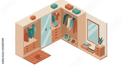 Isometric walk-in closet vector illustration for interior design