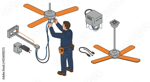 Ceiling fan installation guide vector illustration for technical manuals