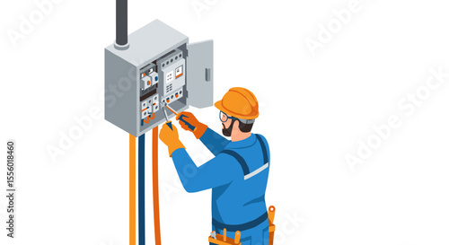 Electrician maintenance vector illustration: isometric design for instruction manual