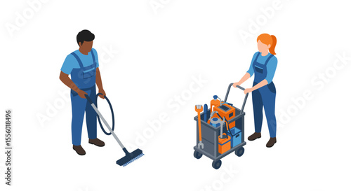 Professional cleaning service vector illustration for posters and cards in isometric style