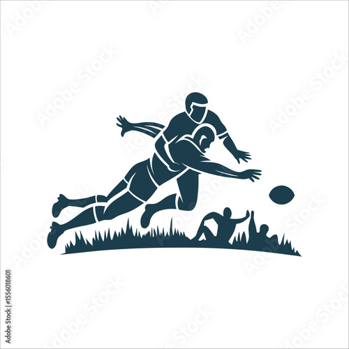 Rugby Tackle Silhouette: Defender in Action Tackling Player Silhouette of a defender making a tackle