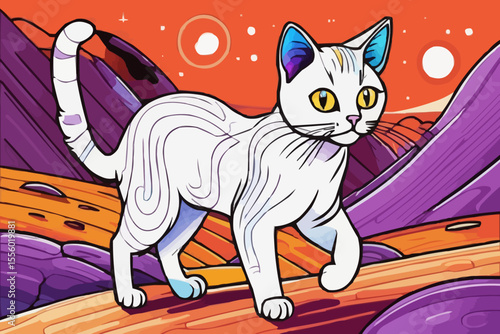 Anime Cat Walking in Space