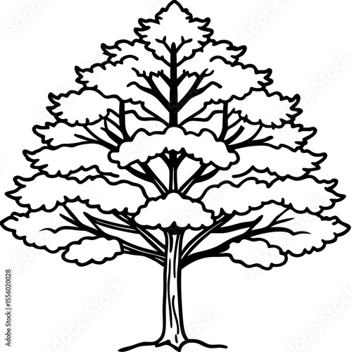 Snow-covered Tree line art vector