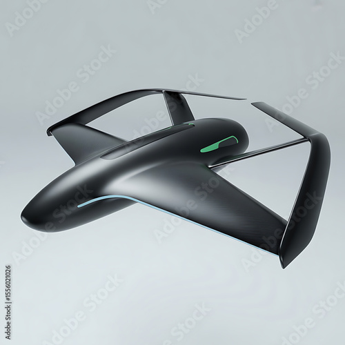 Futuristic black drone with extended wings.
