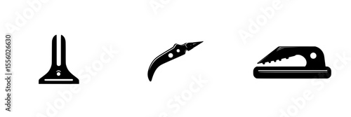 Collection of black icons representing essential cutting tools for crafts and repairs