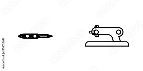 Craft tools displayed side by side showing a black icon of a knife and a black icon of a sewing machine, emphasizing different crafting activities