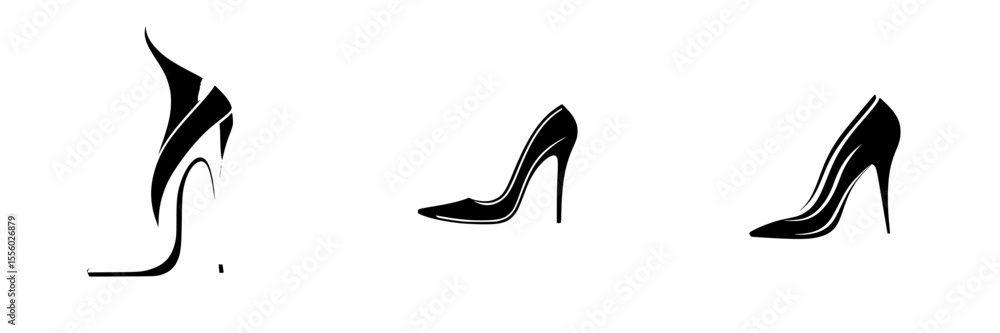Black high heel icons showcasing elegant footwear design for fashion branding and merchandising Black high heel icons showcasing elegant footwear design for fashion branding and merchandising