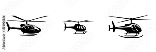 Multiple black helicopter icons displayed in a sleek, minimalist design suitable for various graphic applications