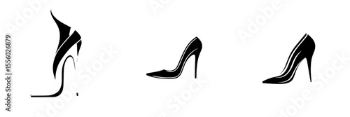 Black high heel icons showcasing elegant footwear design for fashion branding and merchandising