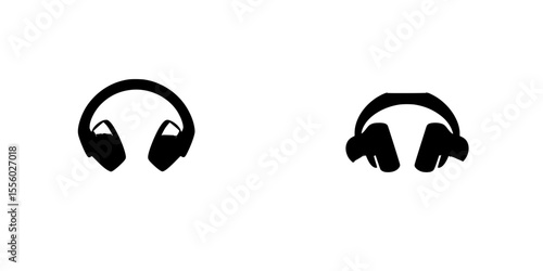 Black icon set of modern headphones showcasing two distinct designs for audio enthusiasts and graphic designers