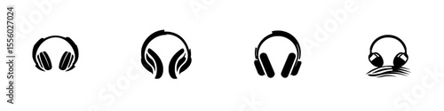 Various black headphone icons showcasing different styles and designs for audio enthusiasts and graphic elements