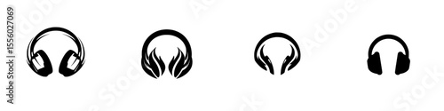 Black icons representing different styles of headphones suitable for music and entertainment enthusiasts displayed in a modern design