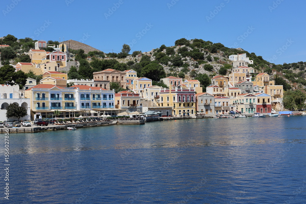 Naklejka premium Traditional Greek Island Village – Symi Harbor, Dodecanese, Greece