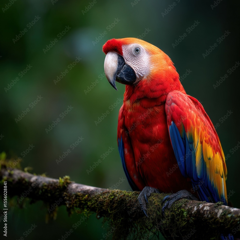 Fototapeta premium Scarlet macaw perched on a branch in Costa Rica rainforest
