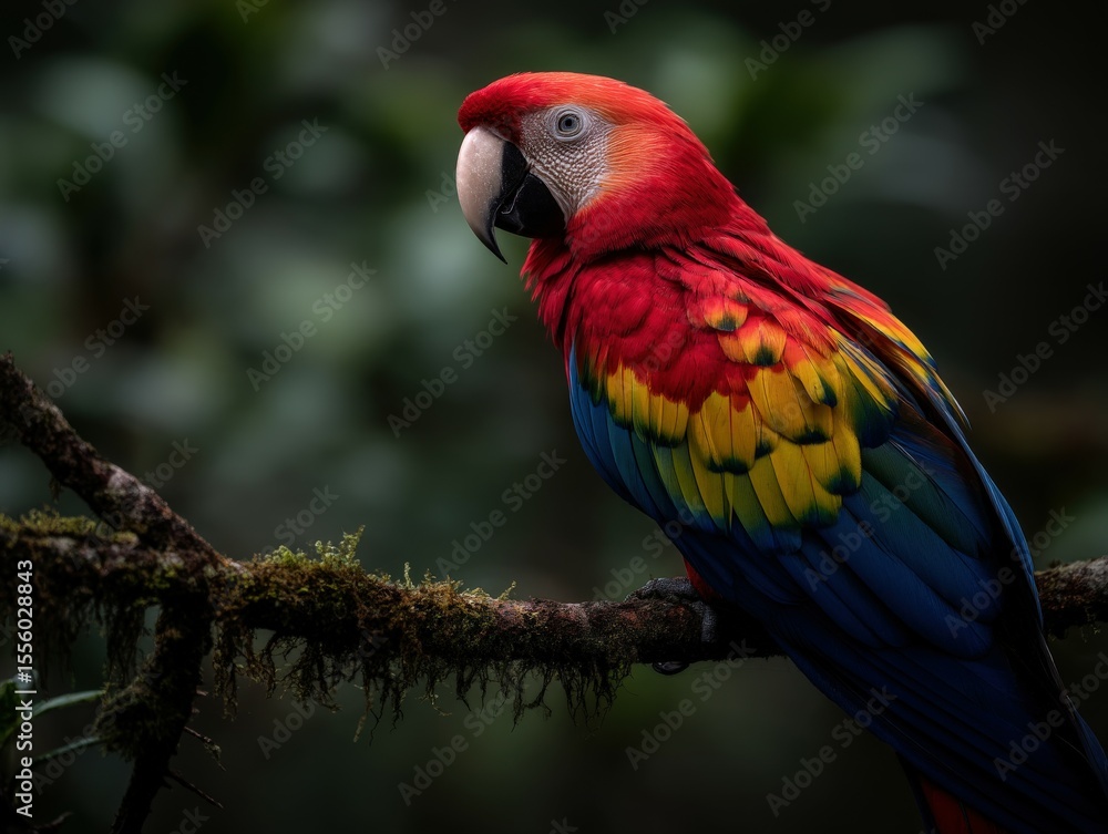 Obraz premium Scarlet macaw perched on a branch in Costa Rica rainforest