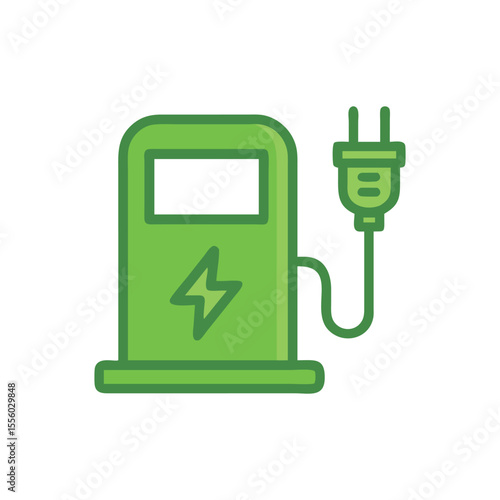 Green Electric Fuel Station with Plug - Eco-Friendly Charging Icon