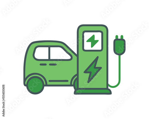 "Electric Car Charging Station Icon: EV Power and Plug Symbol"