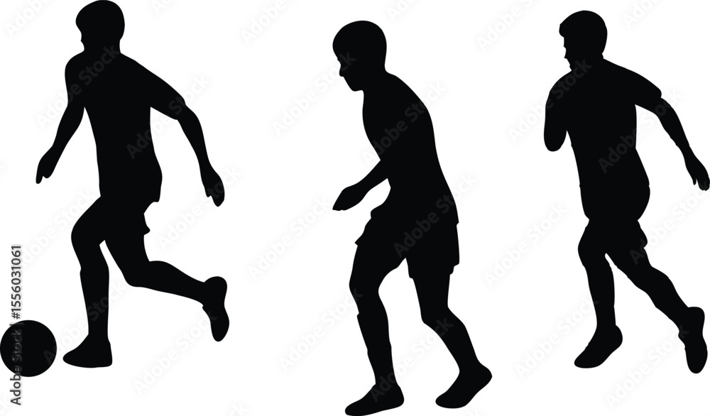 Fototapeta premium Soccer Player Silhouettes – Vector Illustration of Football Action Poses