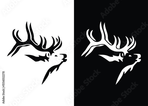 elk head vector illustration, black and white elk head graphic design