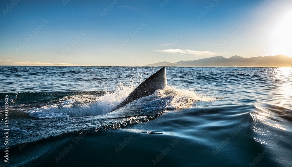 Naklejka premium great white shark fin breaching surface of the ocean