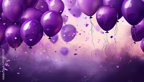 joyful celebration with purple balloons in the air generative ai