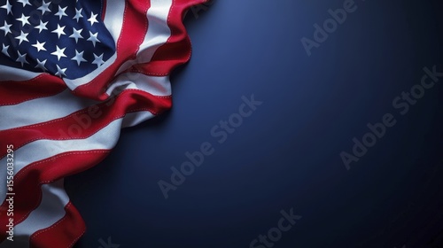Dramatic American Flag Bordering Dark Blue Background Creates Space for Text