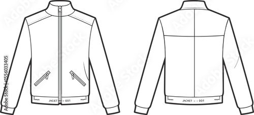Blank White Bomber Jacket Template Front and Back Views with Zipper Pockets, Customizable Mockup for Casual or Sporty Apparel Design