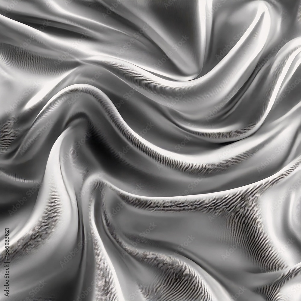 Fototapeta premium Silver-grey silk fabric with soft waves and glossy shine. Generative AI