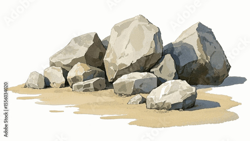 Granite Hush Grey rock pile isolated watercolor vector illustration svg