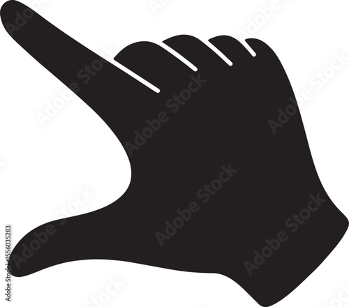 A hand with the thumb or index finger extended, poised over an imaginary touchscreen vector silhouette art on white background