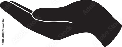 A single, relaxed hand, palm up, in a gesture of giving, receiving, or openness vector silhouette art on white background