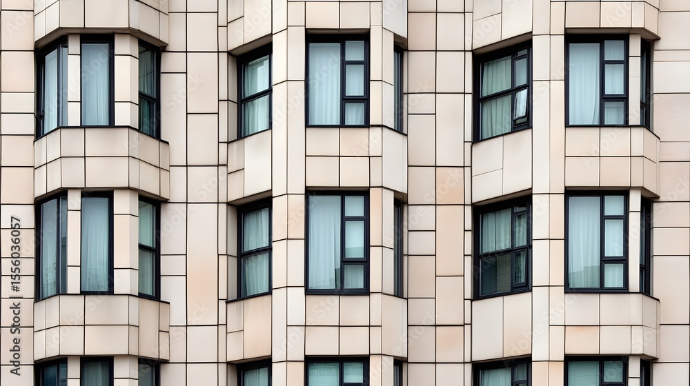 Fototapeta premium Modern Building Exterior with Geometric Windows