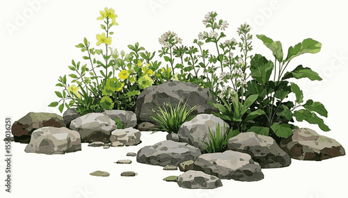 Serene Stonescape Rock garden isolated watercolor vector illustration svg