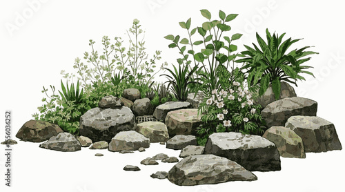 Sand & Stone Flow Rock garden isolated watercolor vector illustration svg
