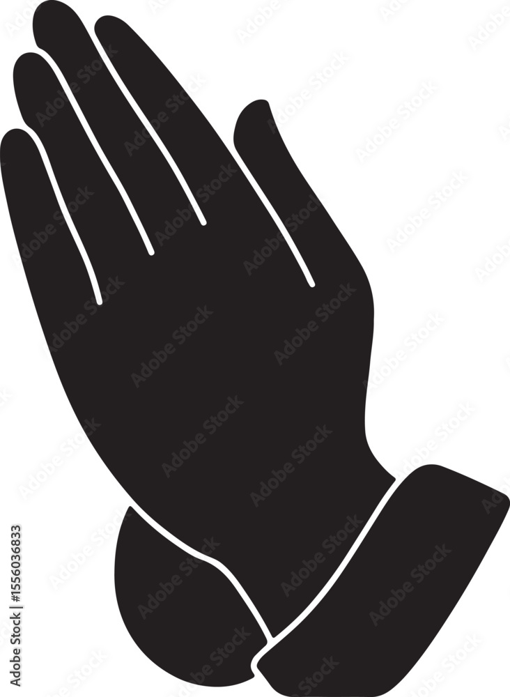 Obraz premium The classic side profile of two hands pressed together in prayer or contemplation vector silhouette art on white background