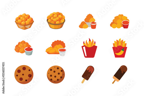 Yummy fast food collection for marketing graphics Color Vector illustration