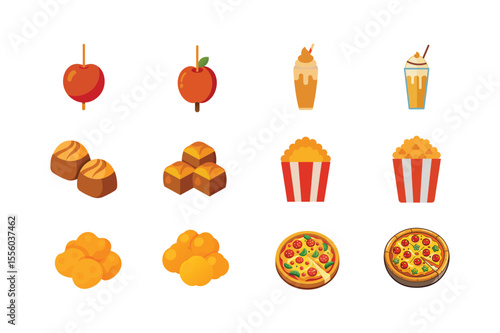 Pack of iconic fast food items for design use Color Vector illustration