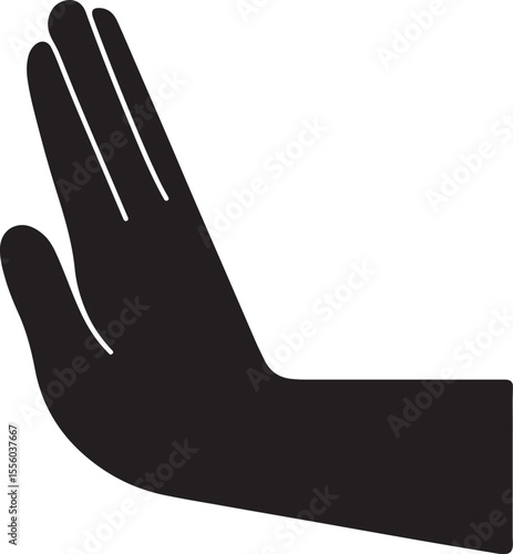The silhouette of a hand pressing firmly against a surface, with the heel of the palm and fingers flat vector silhouette art on white background