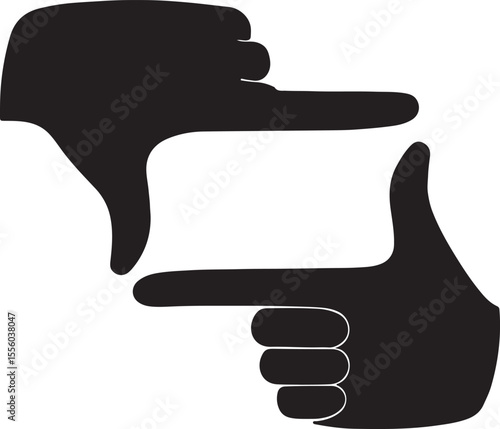 Two hands forming a rectangular frame with their thumbs and index fingers vector silhouette art on white background