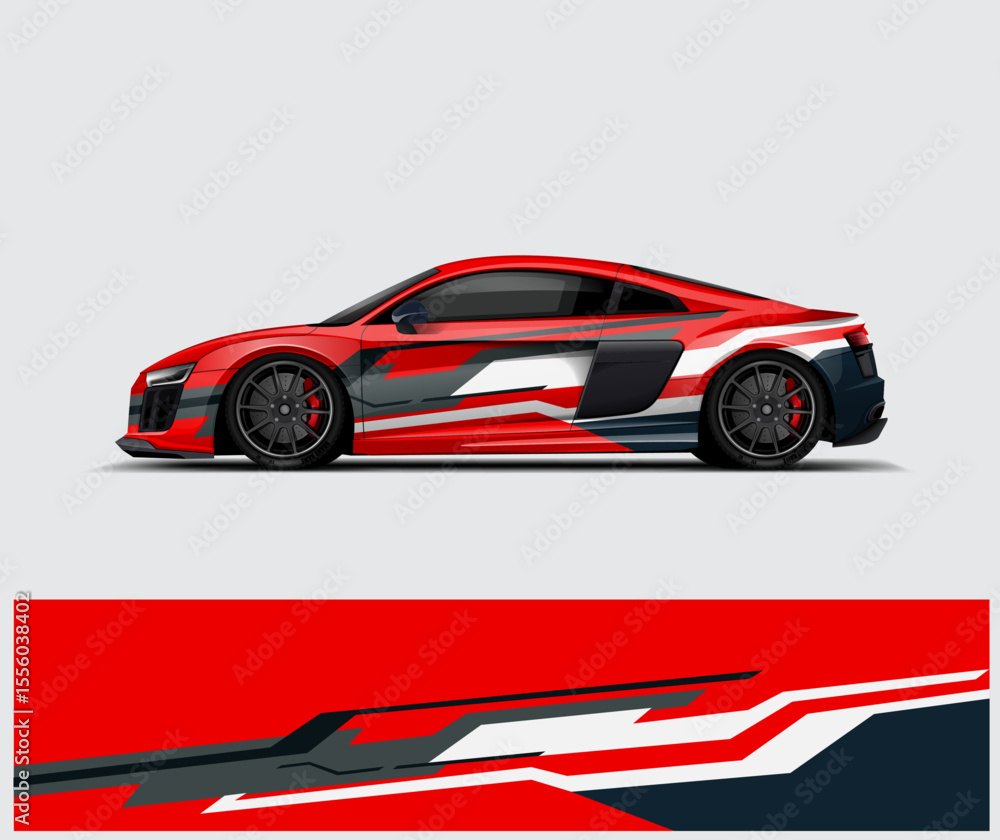 Naklejka premium Red and White Stripe Car Wrap – Sporty Vector Design for Racing Cars