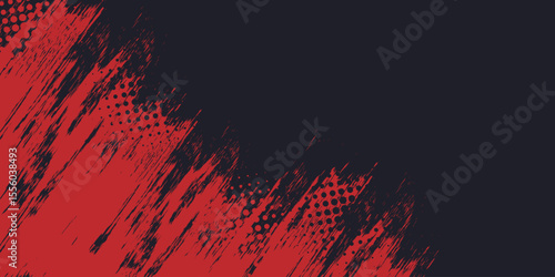 Glitch distorted grunge background. Noise destroyed texture. Red halftone dots blue color pattern gradient grunge texture background.