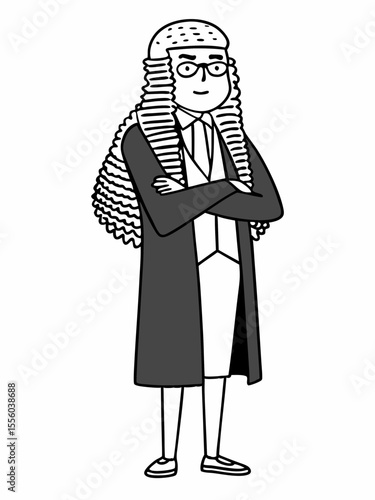 Cartoon Judge Fair Legal System Advocate in Court Attire, upholding rule of law with integrity and justice, standing for righteousness and legal process
