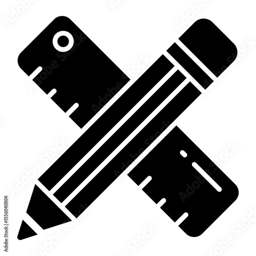 Pencil with scale, icon of stationery