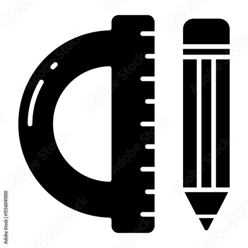 Pencil with scale, icon of stationery
