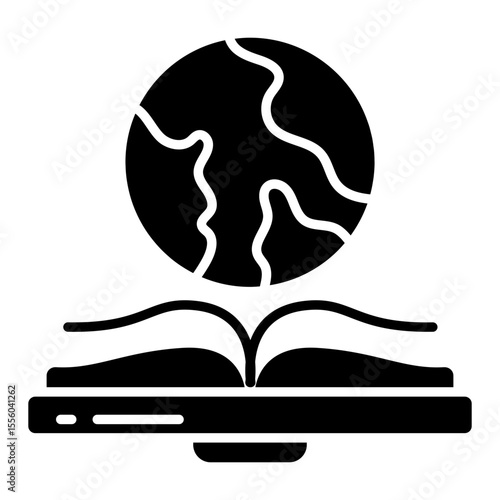 Globe with book, solid design icon of global learning